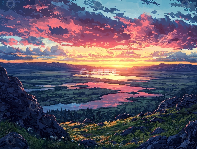 高清大图下载【趣麦麦图】唯美落日山川河流景色