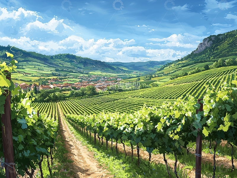 高清大图下载【趣麦麦图】阳光明媚的葡萄园风光