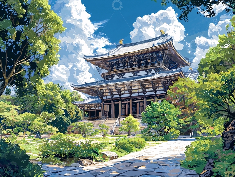 高清大图下载【趣麦麦图】夏日阳光下的日式古寺