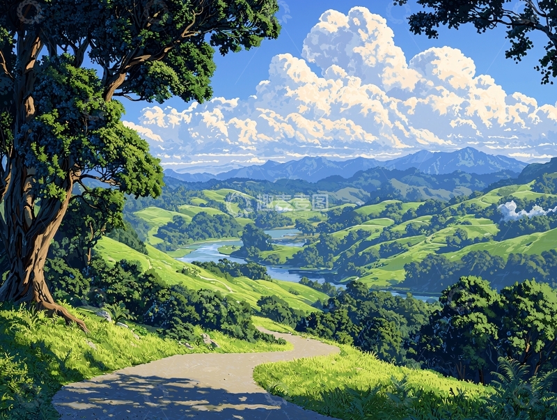 高清大图下载【趣麦麦图】山路蜿蜒通向远山