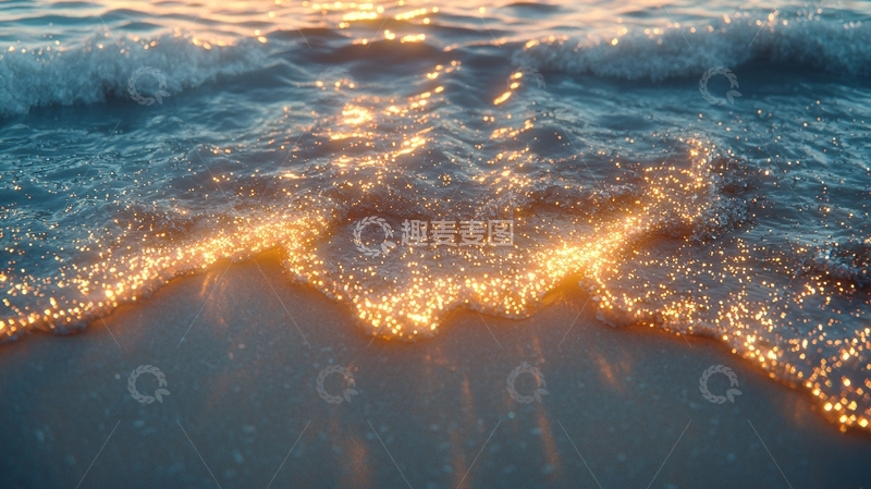 高清大图下载【趣麦麦图】金色阳光下的海浪