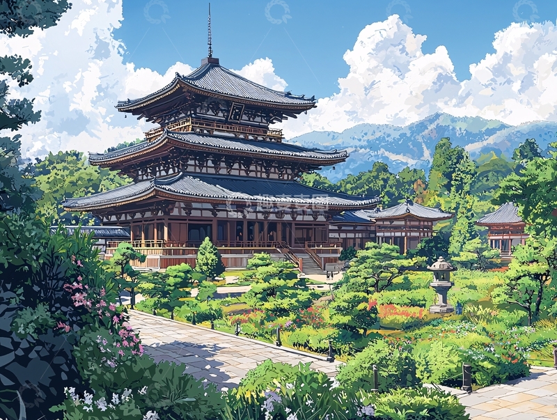 高清大图下载【趣麦麦图】日式寺庙风景画