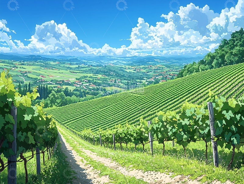 高清大图下载【趣麦麦图】阳光下的绿色葡萄园