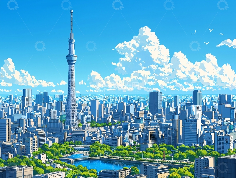 高清大图下载【趣麦麦图】-晴空下的东京晴空塔