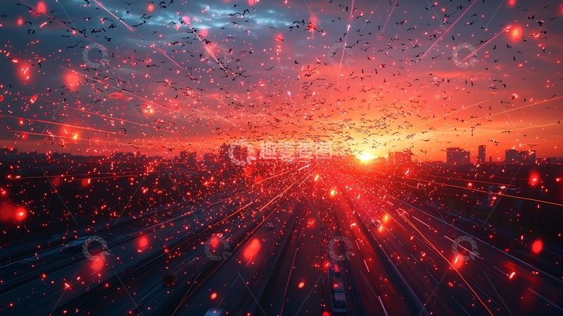 高清大图下载【趣麦麦图】红日下的城市