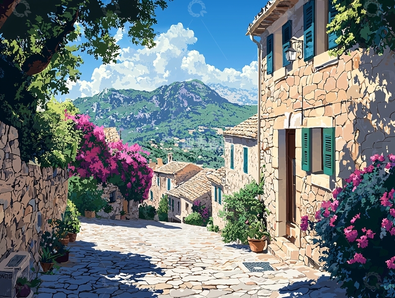 高清大图下载【趣麦麦图】阳光下的地中海小镇