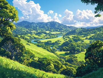 绿油油的山谷田园风光