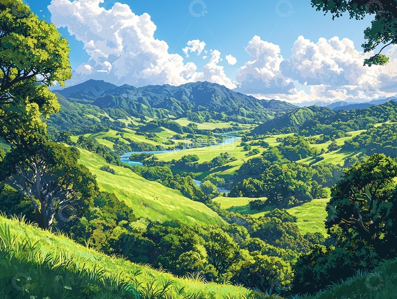 高清大图下载【趣麦麦图】绿油油的山谷田园风光