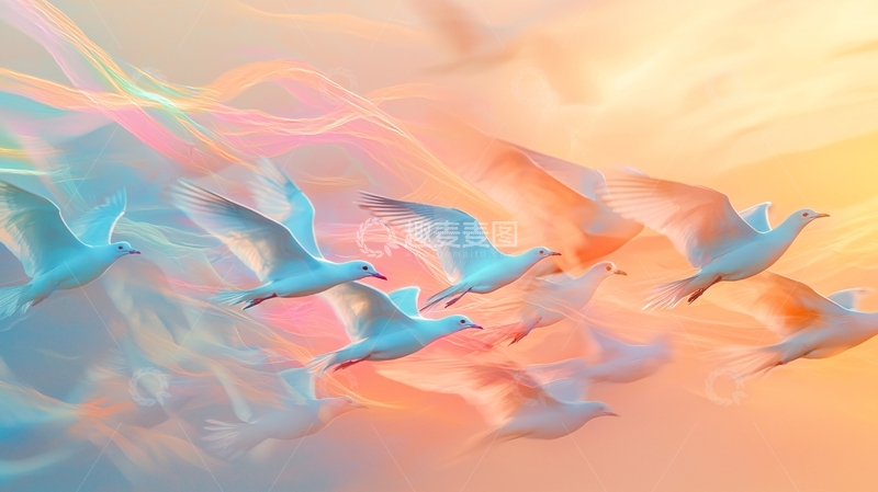 高清大图下载【趣麦麦图】彩色海鸥飞翔