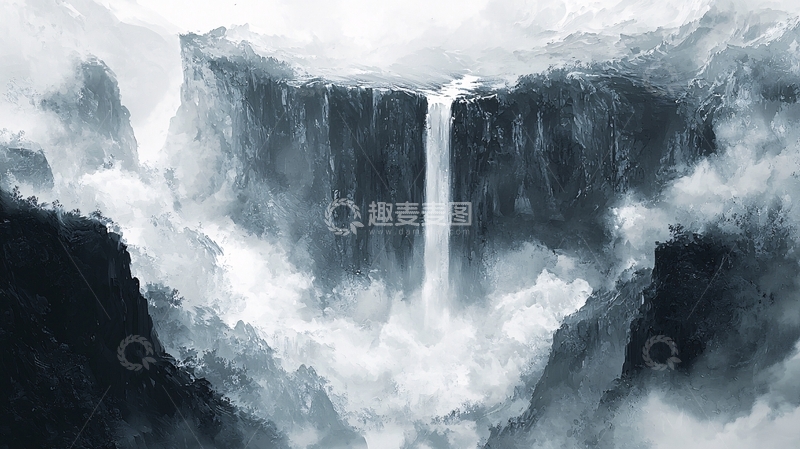 高清大图下载【趣麦麦图】云雾缭绕的瀑布