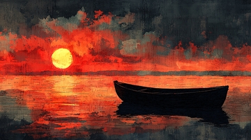 夕阳西下孤舟影