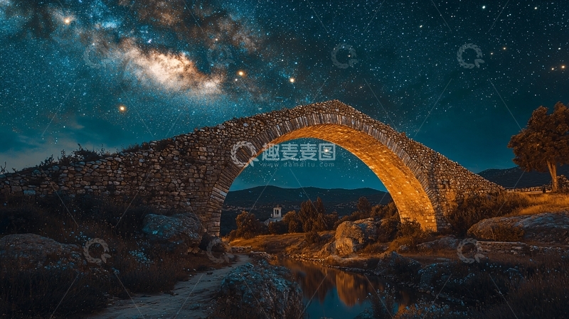 高清大图下载【趣麦麦图】星空下的古桥