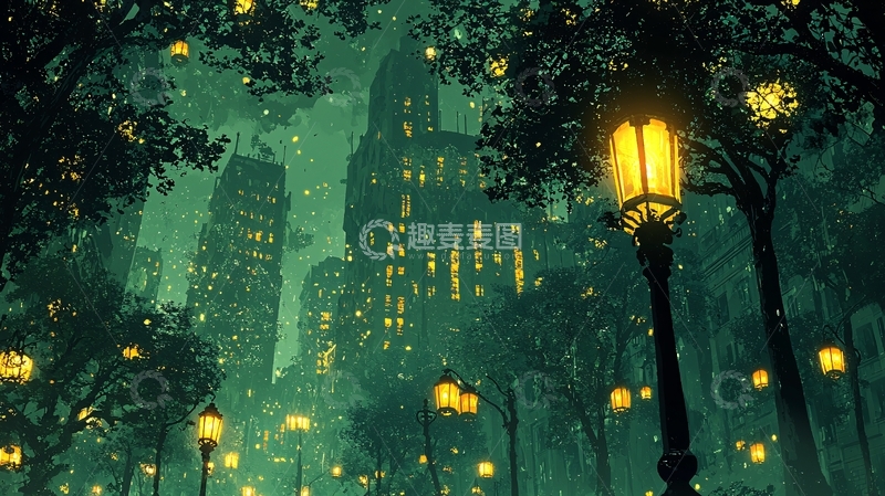 高清大图下载【趣麦麦图】雨夜城市夜景