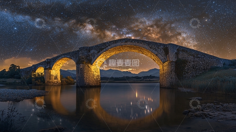 高清大图下载【趣麦麦图】古桥星空夜景