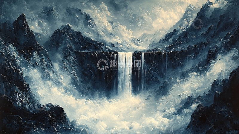 高清大图下载【趣麦麦图】深色调山谷瀑布景观图