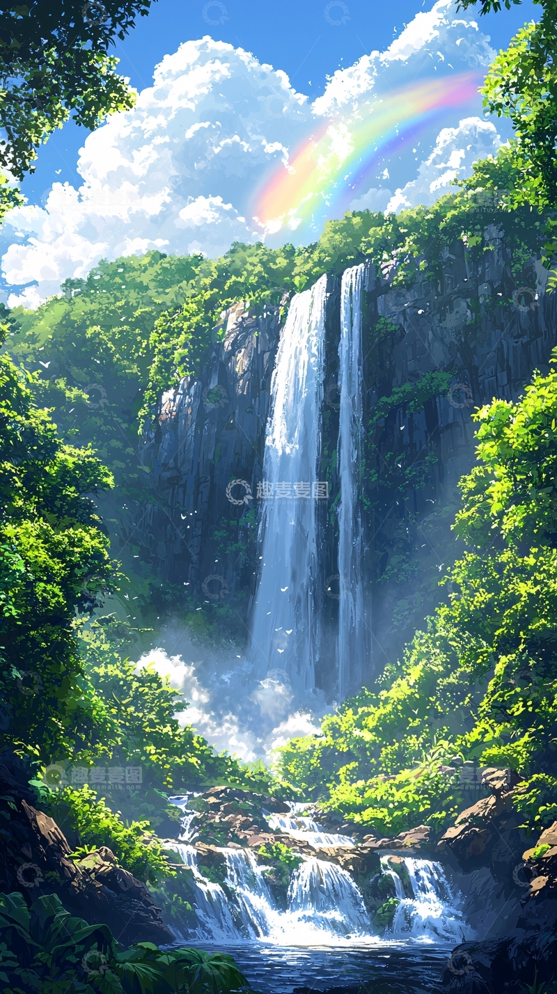 高清大图下载【趣麦麦图】彩虹瀑布