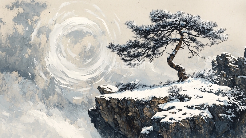 高清大图下载【趣麦麦图】雪山松树孤傲风景