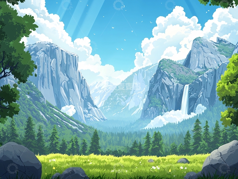 高清大图下载【趣麦麦图】阳光明媚的峡谷风景画