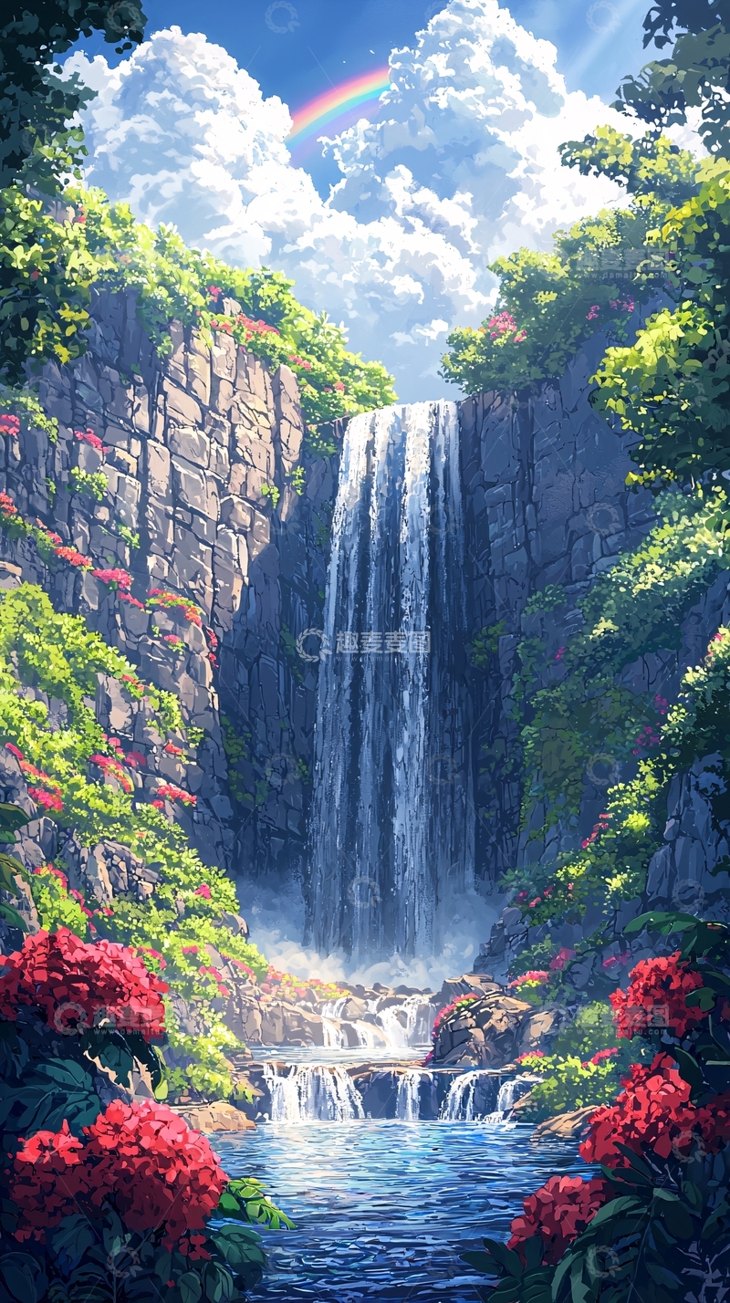 高清大图下载【趣麦麦图】彩虹瀑布