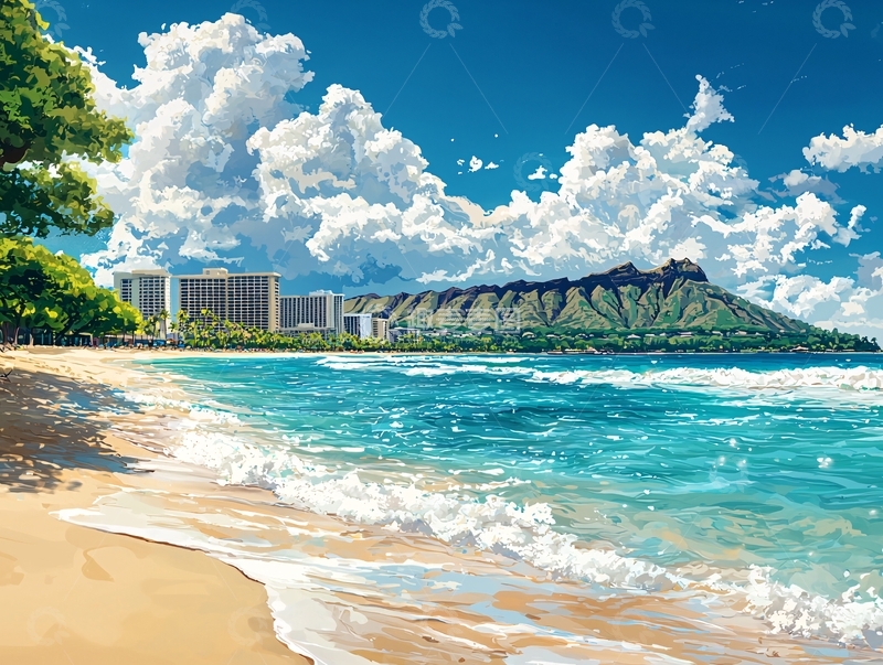 高清大图下载【趣麦麦图】夏威夷海滩风景画
