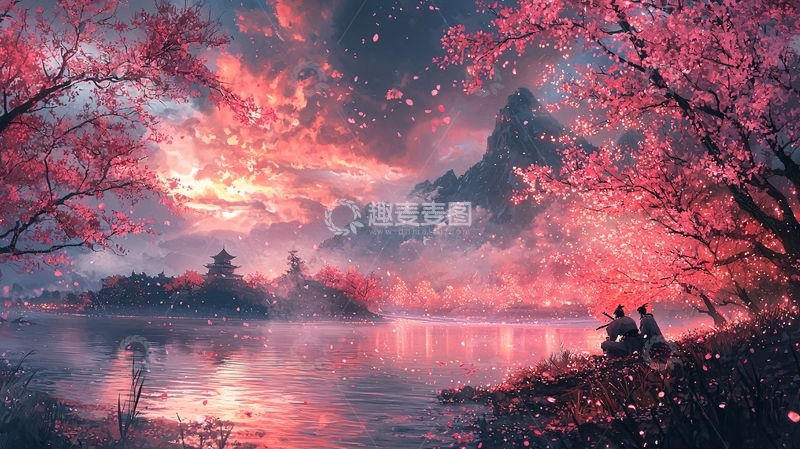 高清大图下载【趣麦麦图】梦幻般粉色樱花湖畔