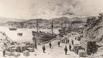 十九世纪港口装卸货物场景