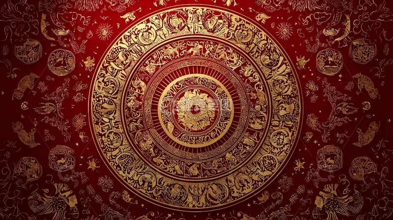 高清大图下载【趣麦麦图】红色金色圆形祥瑞图案