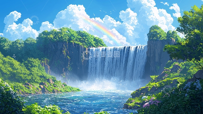 高清大图下载【趣麦麦图】彩虹瀑布风景