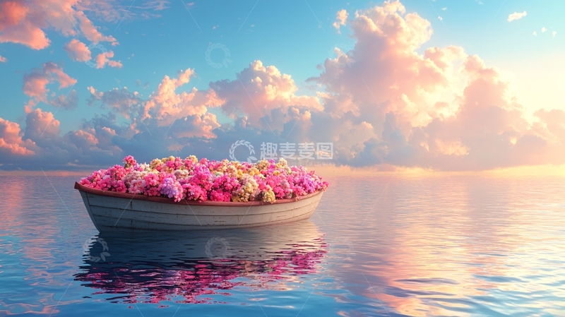 高清大图下载【趣麦麦图】粉色花朵小船