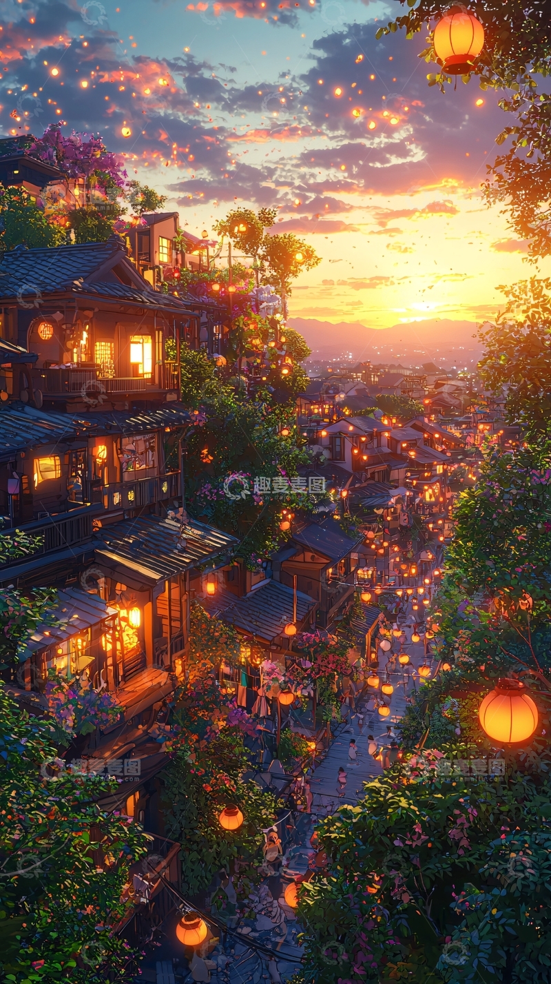 高清大图下载【趣麦麦图】山间小镇夜景