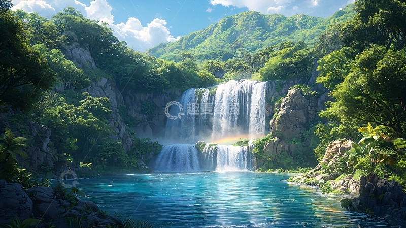 高清大图下载【趣麦麦图】热带雨林瀑布景观