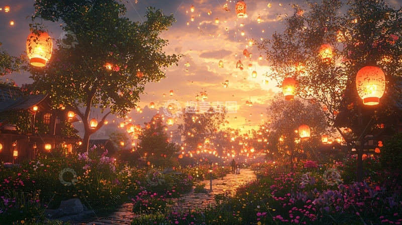 高清大图下载【趣麦麦图】梦幻般的天灯夜景