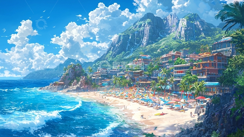高清大图下载【趣麦麦图】海边小镇风景画