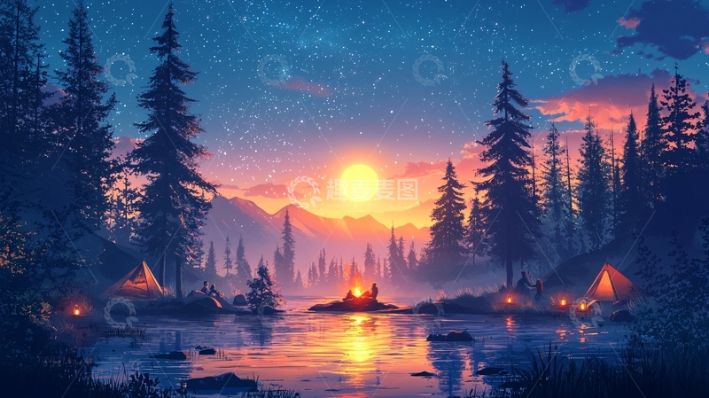 高清大图下载【趣麦麦图】星空下篝火晚会