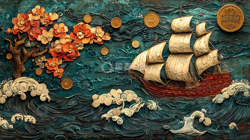 高清大图下载【趣麦麦图】水墨帆船