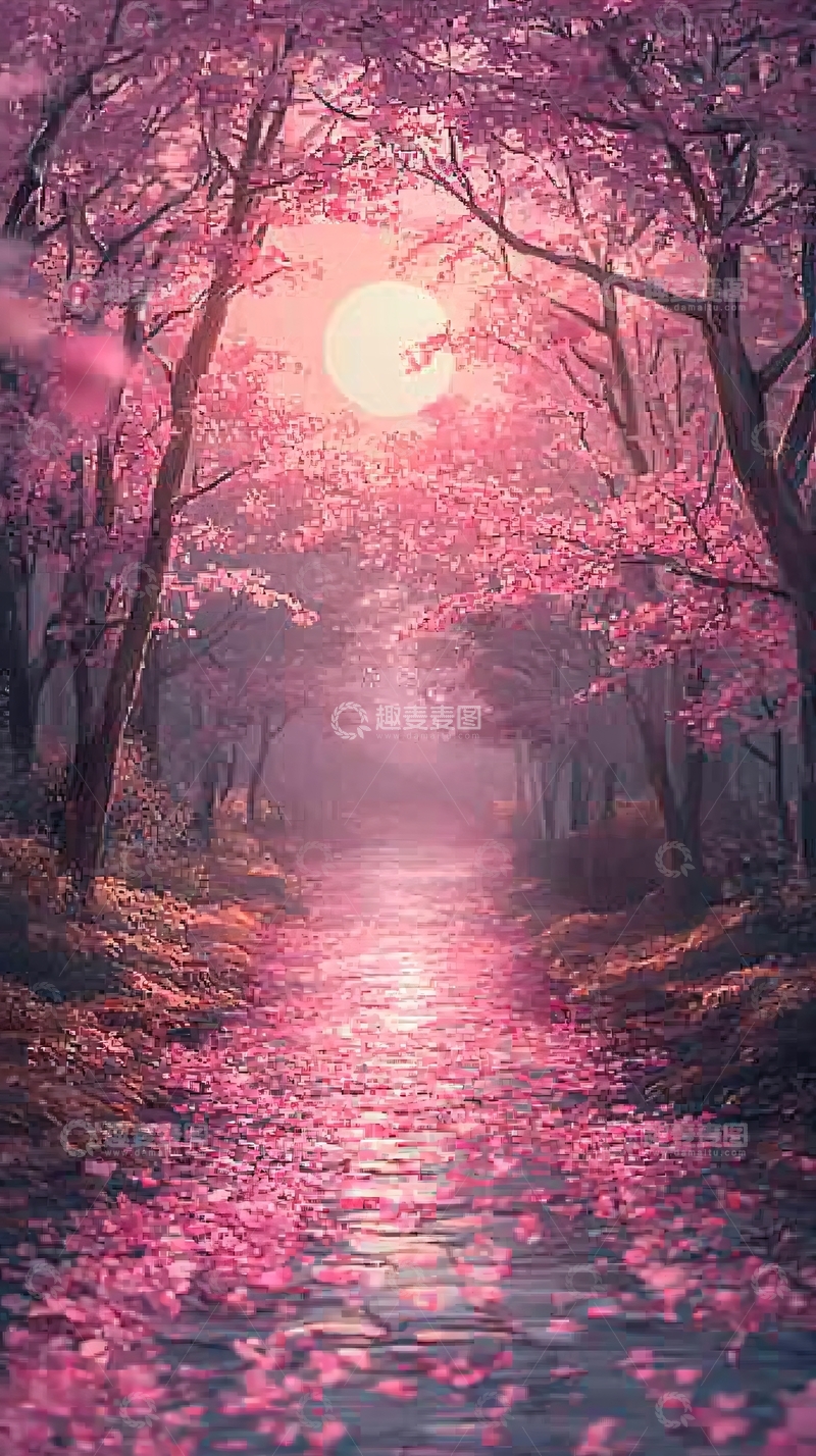 高清大图下载【趣麦麦图】粉色樱花树林小路