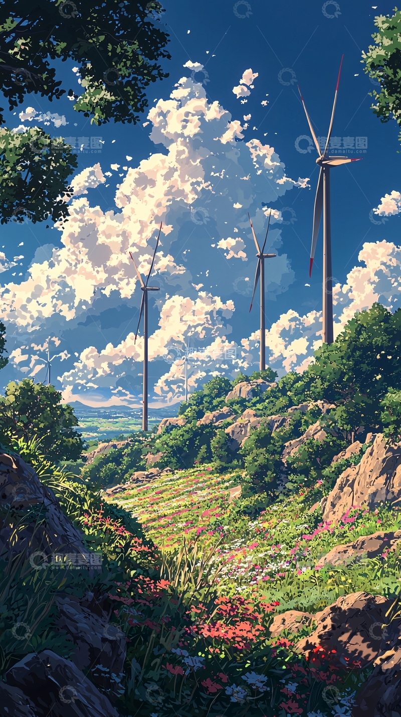 高清大图下载【趣麦麦图】绿色环保风力发电