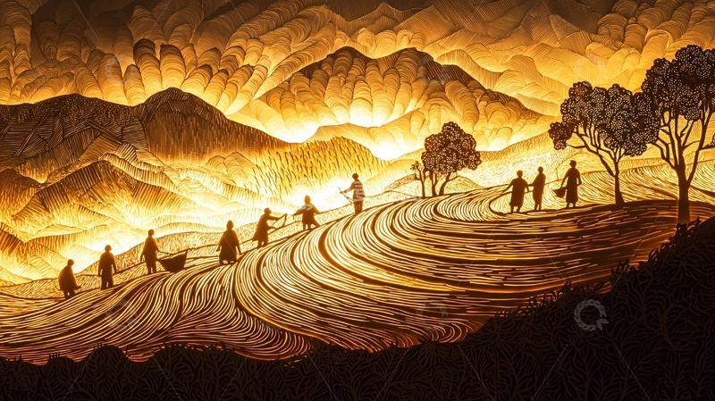 高清大图下载【趣麦麦图】金色山峦田园牧歌