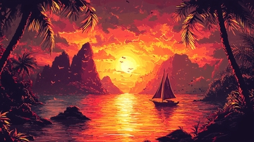 热带岛屿夕阳海景