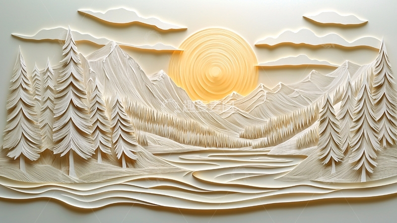 高清大图下载【趣麦麦图】纸雕山水画