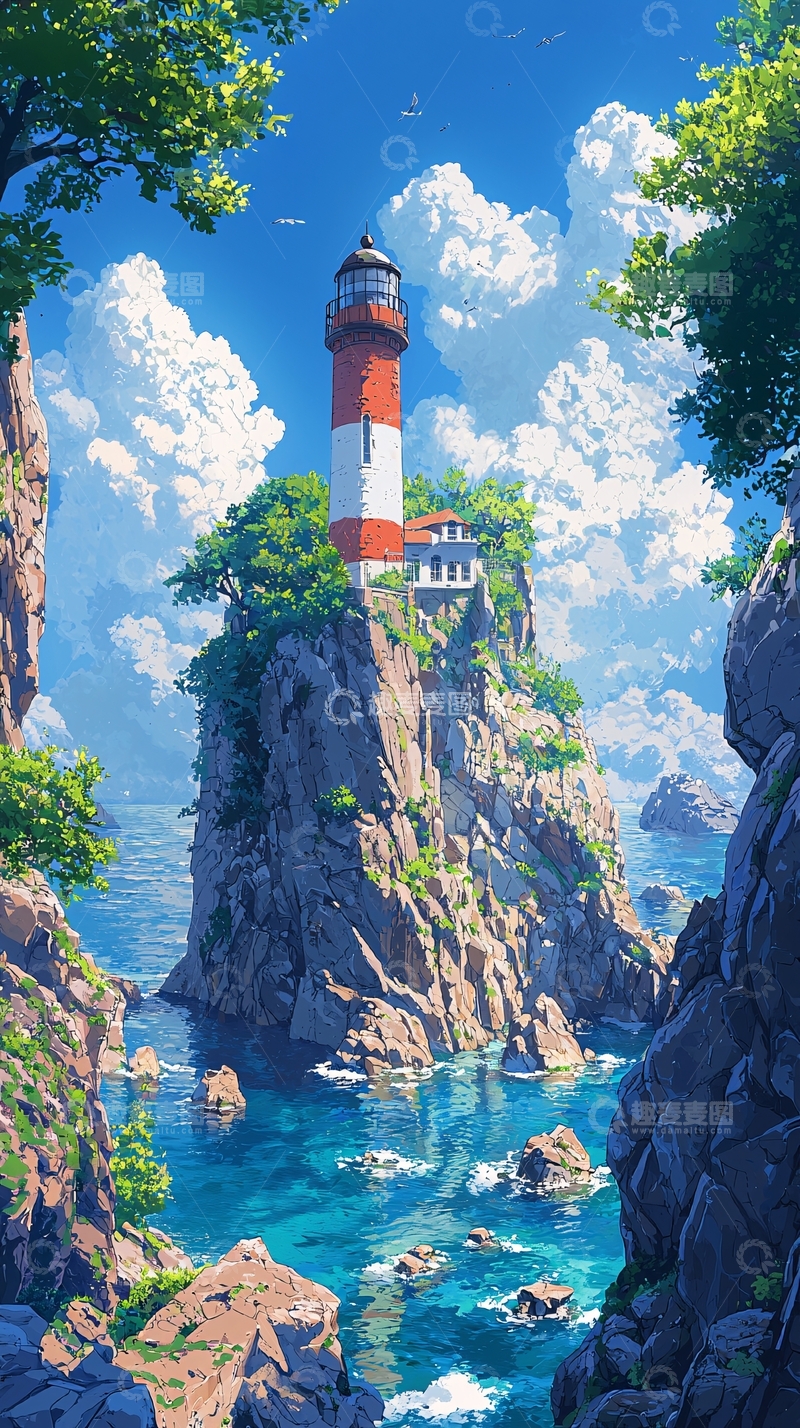 高清大图下载【趣麦麦图】海边悬崖上的灯塔