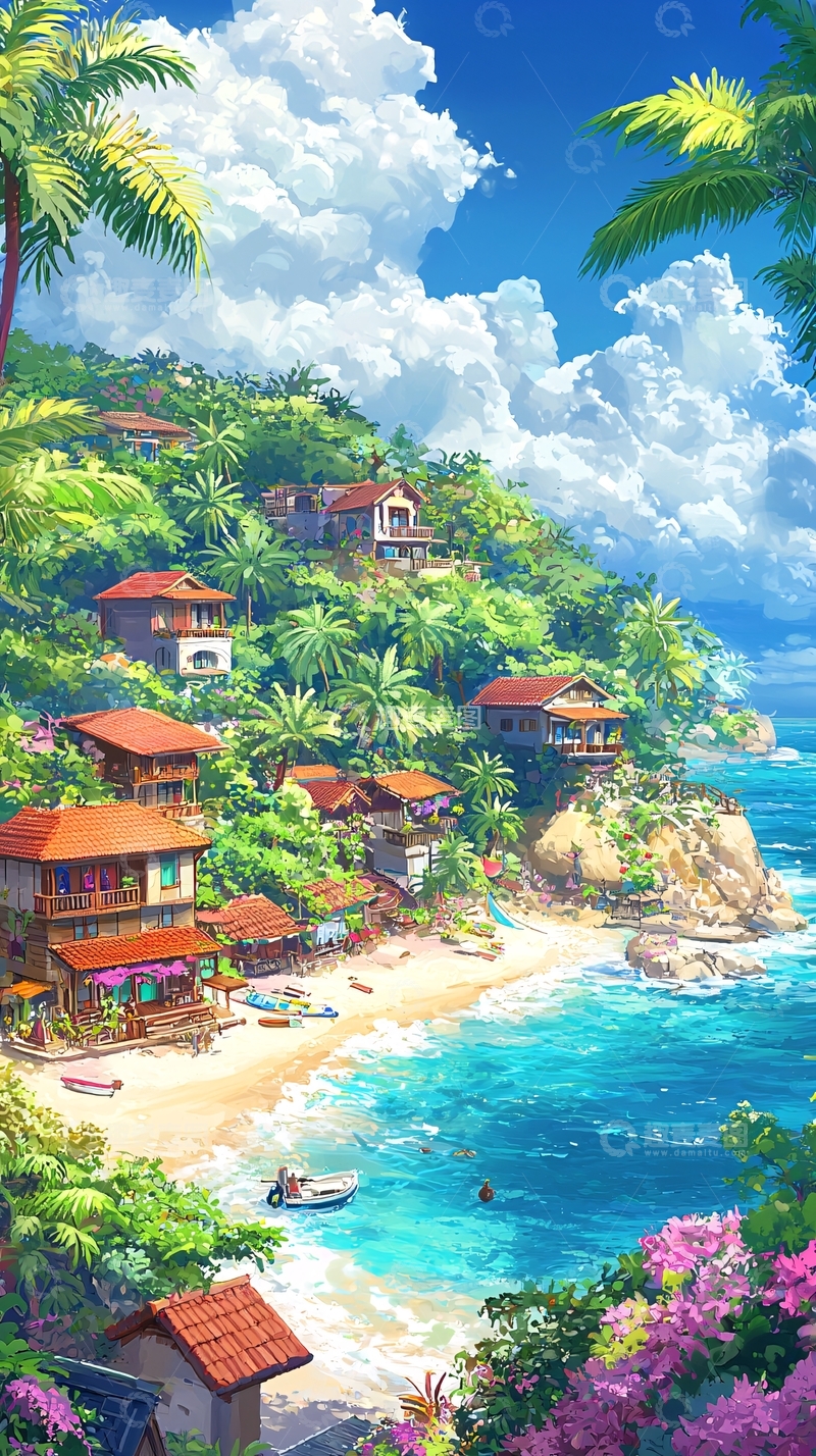 高清大图下载【趣麦麦图】热带海滩度假村风景