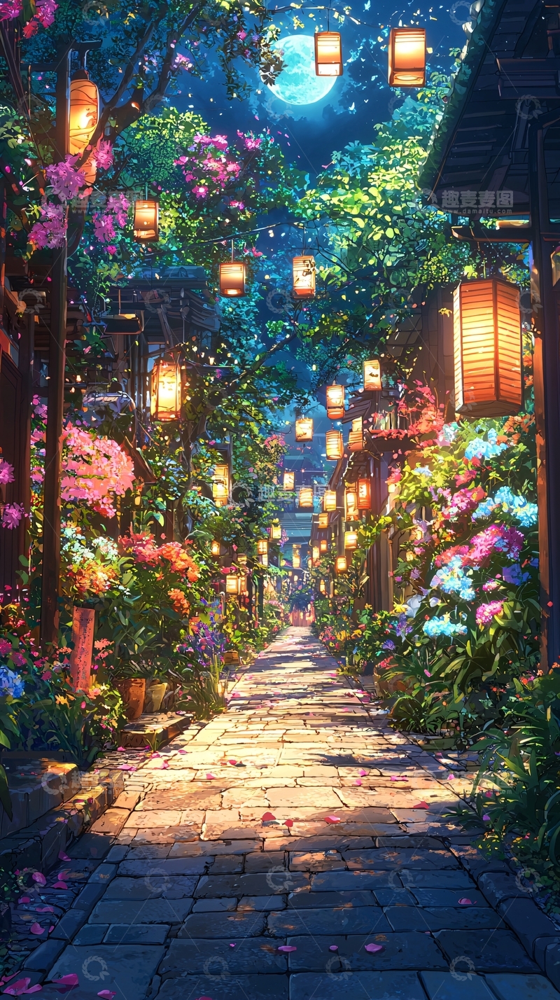 高清大图下载【趣麦麦图】梦幻花街夜景