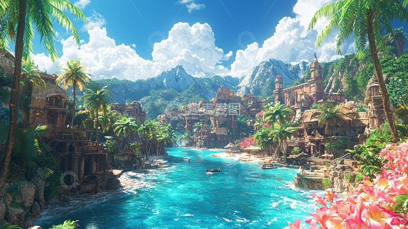 高清大图下载【趣麦麦图】热带海滩小镇风景