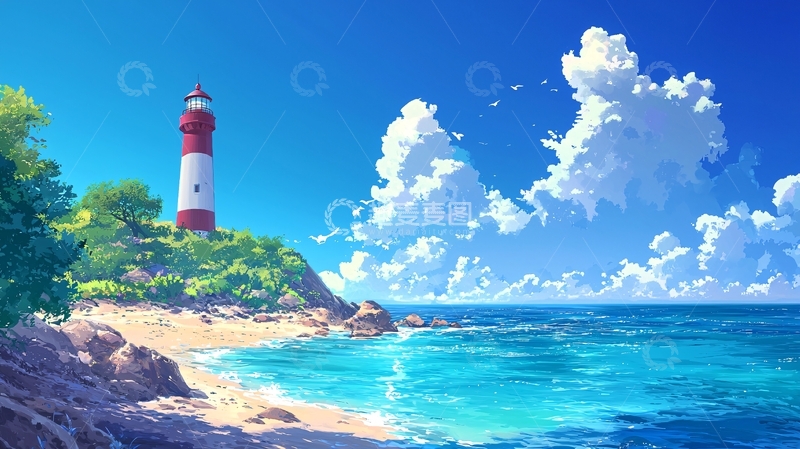 高清大图下载【趣麦麦图】海边灯塔风景图