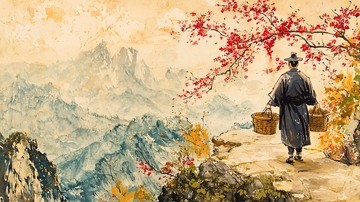 山间古人负重远眺