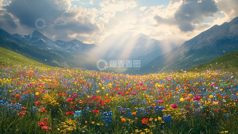 高清大图下载【趣麦麦图】阳光普照下的彩色花田