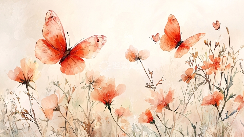 高清大图下载【趣麦麦图】水彩蝴蝶花卉