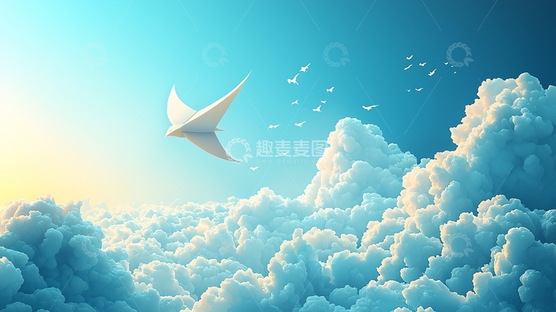 高清大图下载【趣麦麦图】白鸟飞翔云海之上
