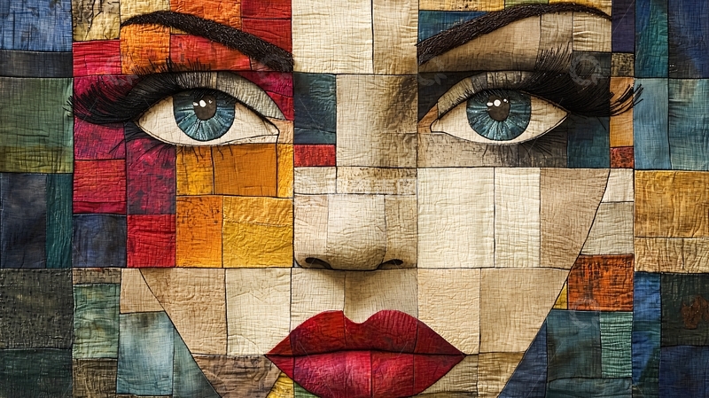 高清大图下载【趣麦麦图】彩色拼贴画女人脸